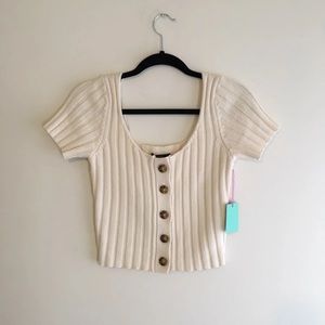 Forever 21 Button Up White Ribbed Top